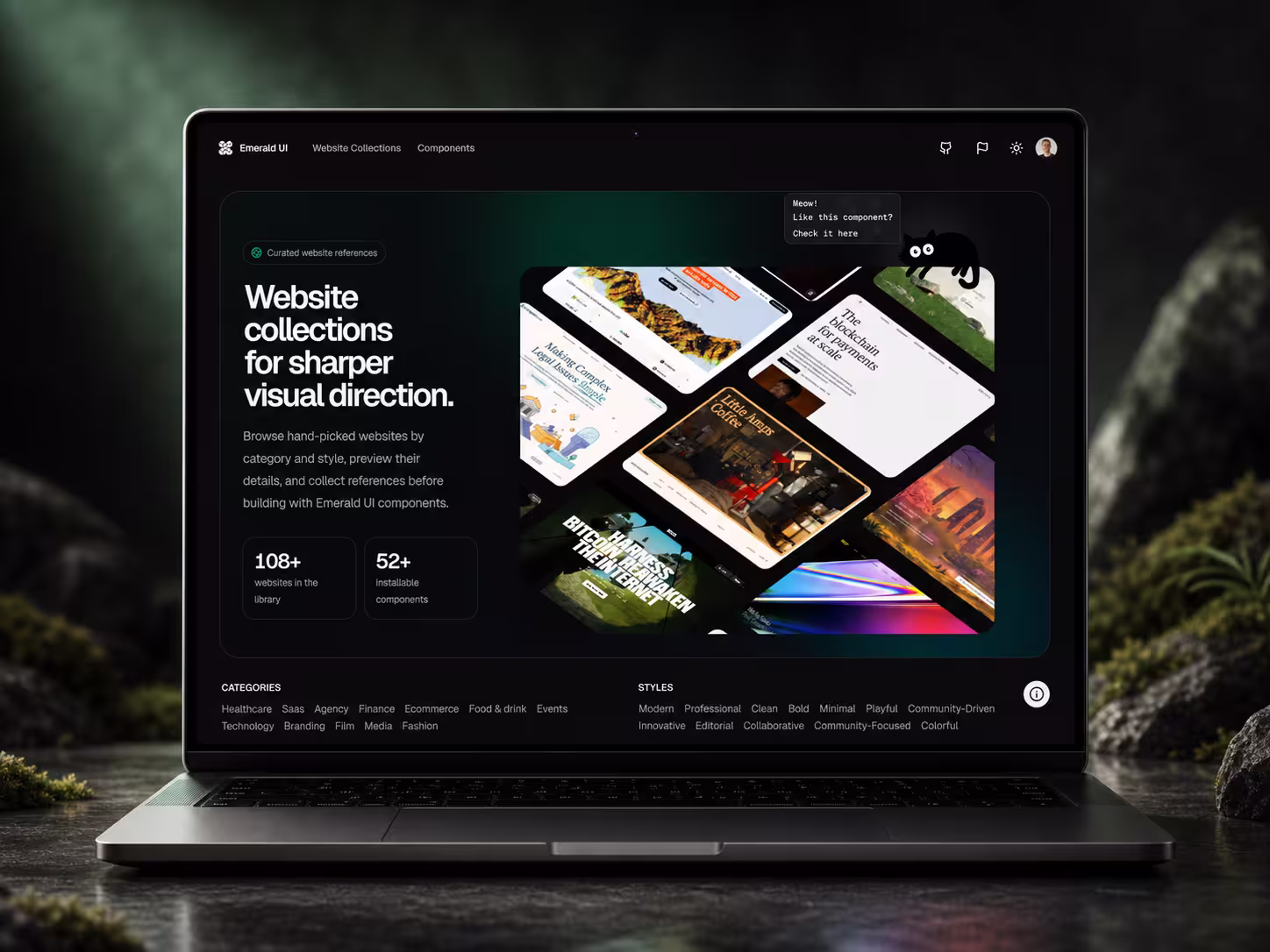 Emerald UI landing page and component library introduction