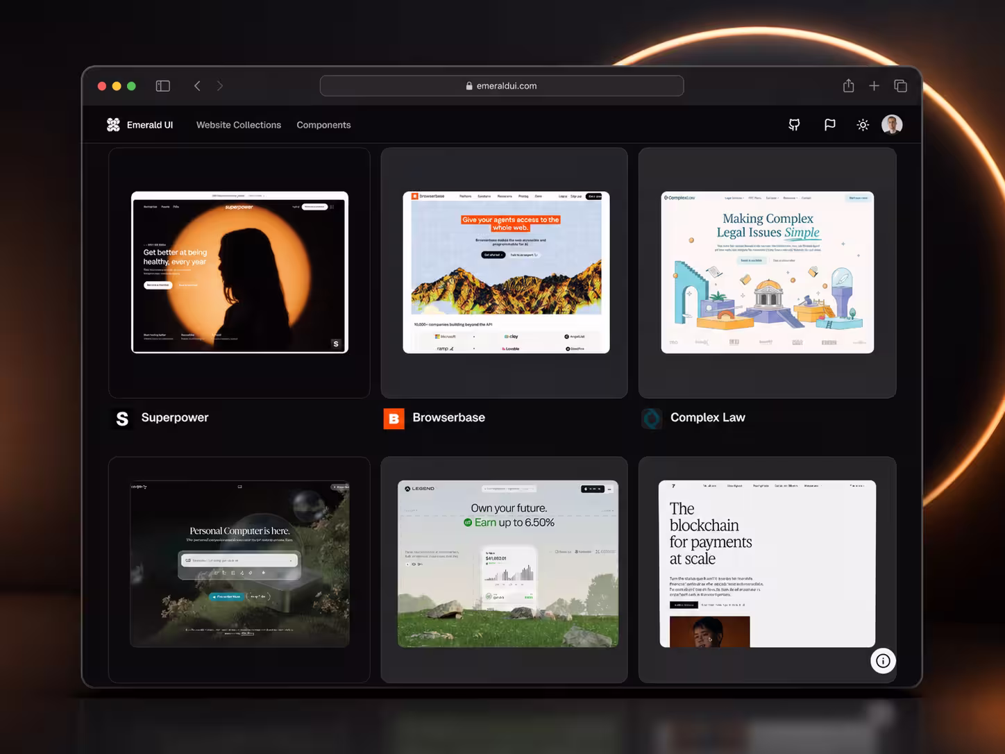 Emerald UI component browsing interface