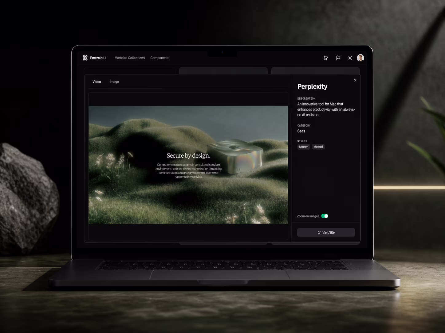 Emerald UI curated website collections view