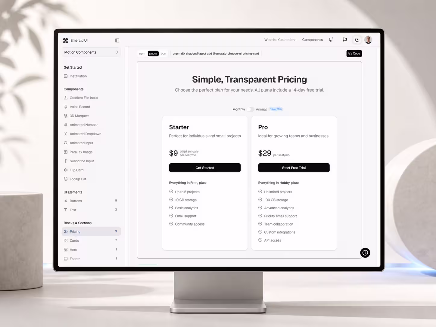 Emerald UI example showcase and visual system