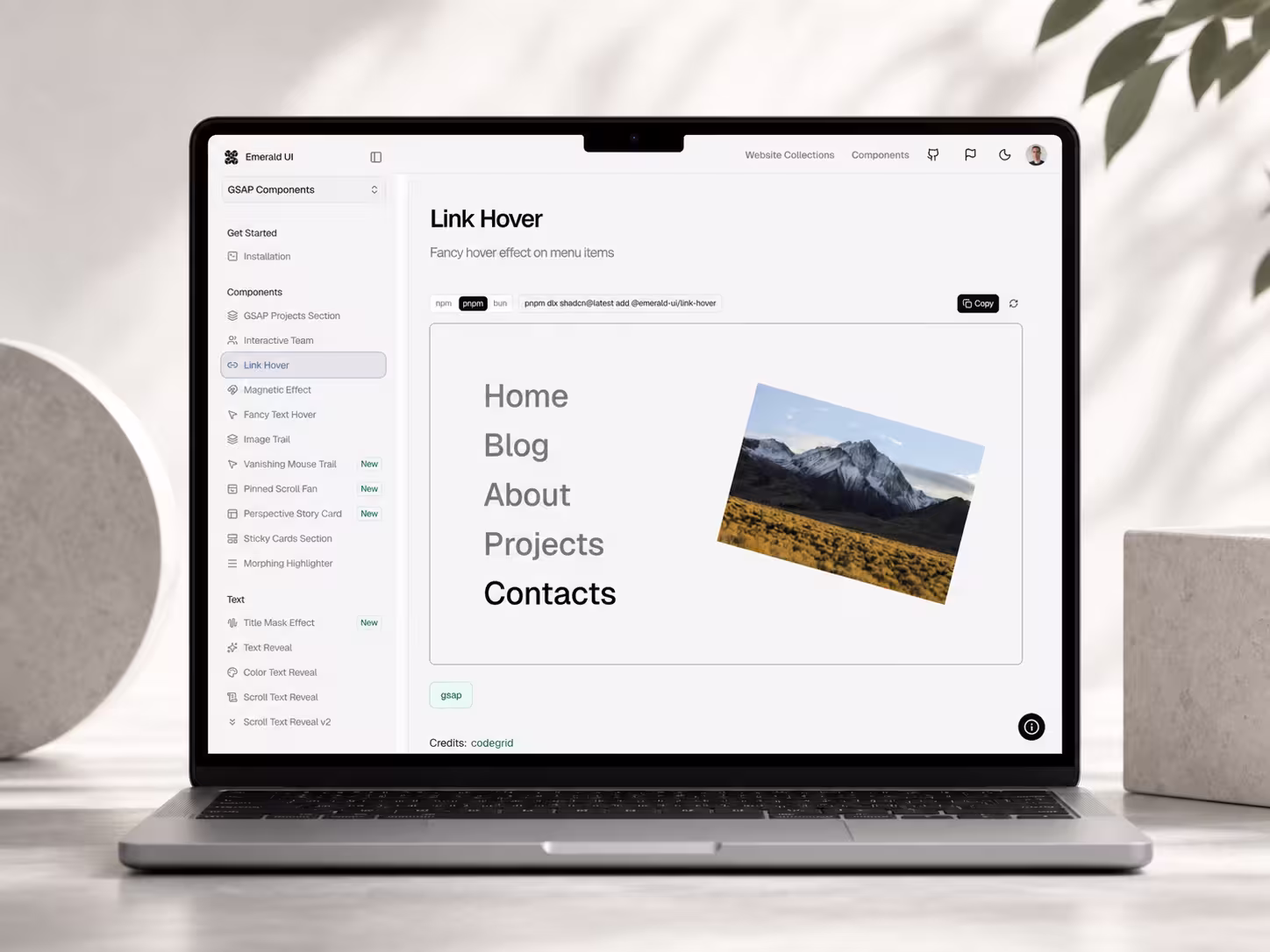 Emerald UI library detail page